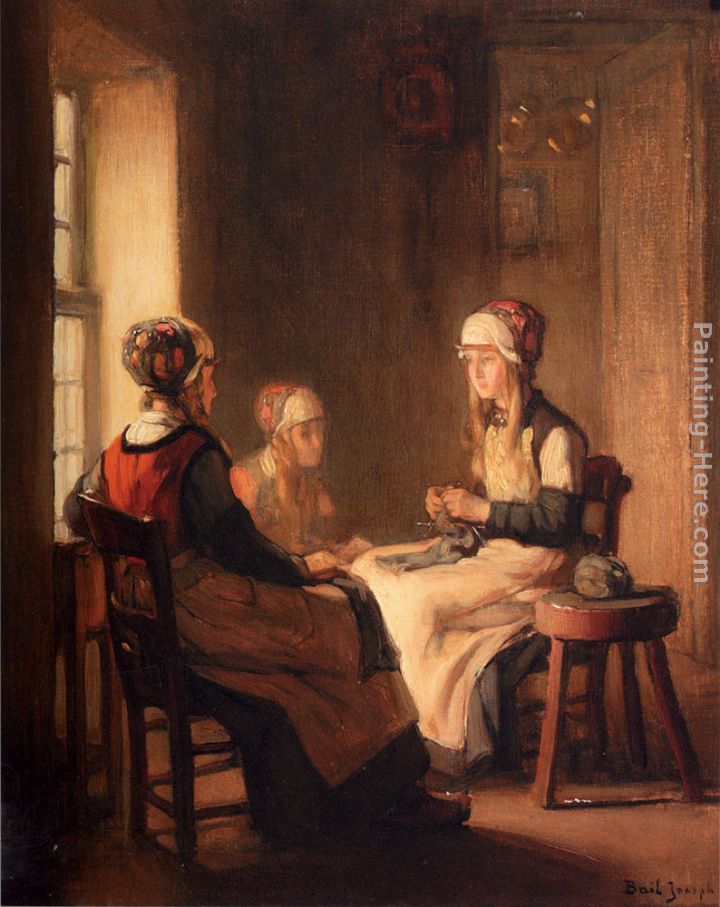 A Interior With Marken Girls Knitting painting - Claude Joseph Bail A Interior With Marken Girls Knitting art painting